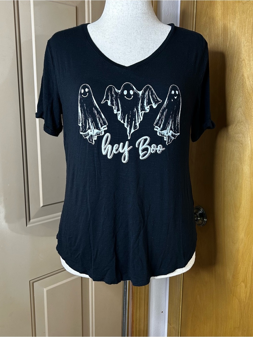 Maurices Black V-Neck Tee with White Ghost Graphic